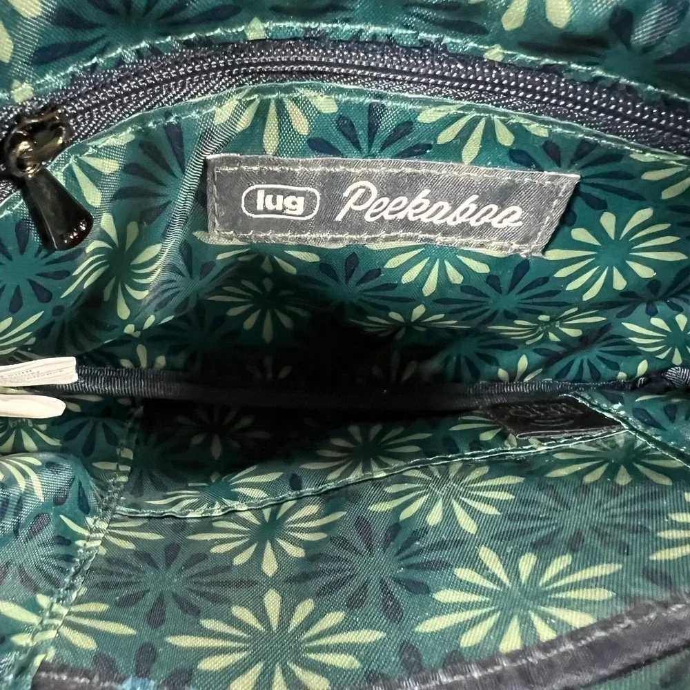 Lug‎ Peekaboo Convertible Crossbody Bag Blue Floral Zip Pockets Quilted RFID